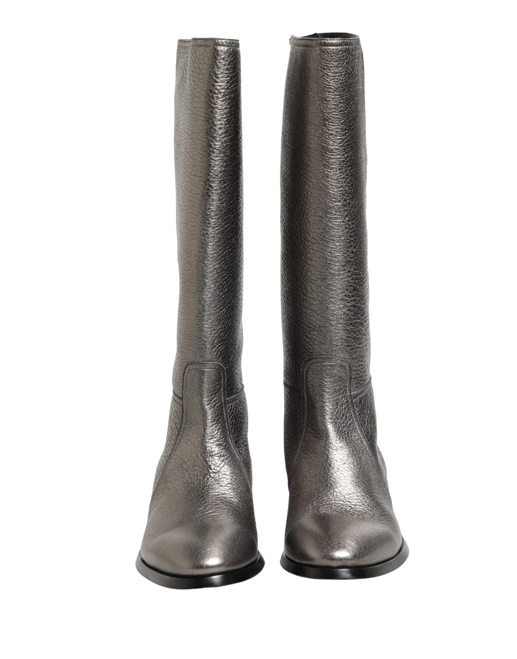 Metallic Silver Leather Knee High Boots Shoes