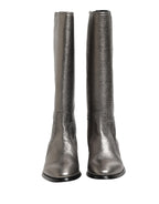Metallic Silver Leather Knee High Boots Shoes