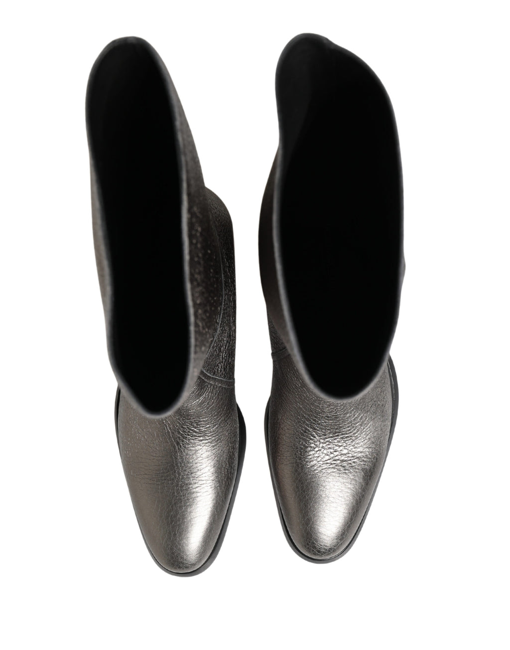 Metallic Silver Leather Knee High Boots Shoes