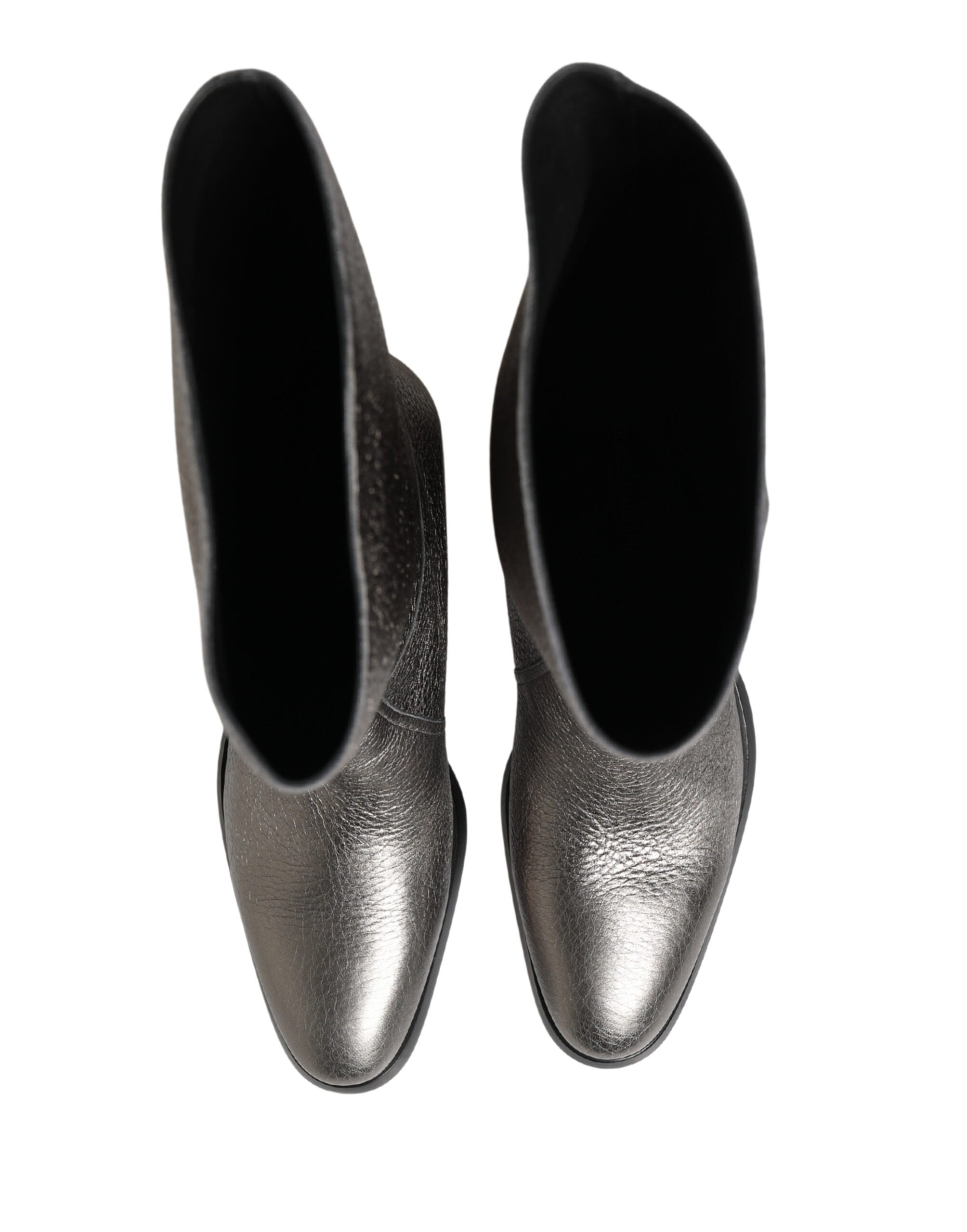 Metallic Silver Leather Knee High Boots Shoes