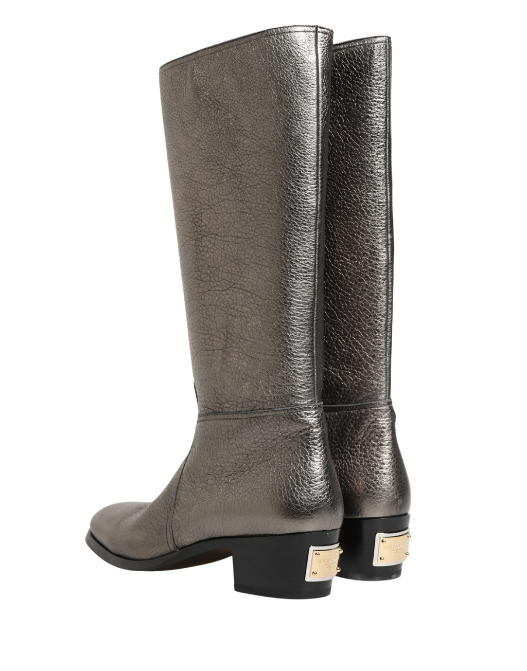 Metallic Silver Leather Knee High Boots Shoes