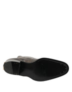 Metallic Silver Leather Knee High Boots Shoes