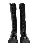 Black Leather Knee High Lace Up Boots Shoes