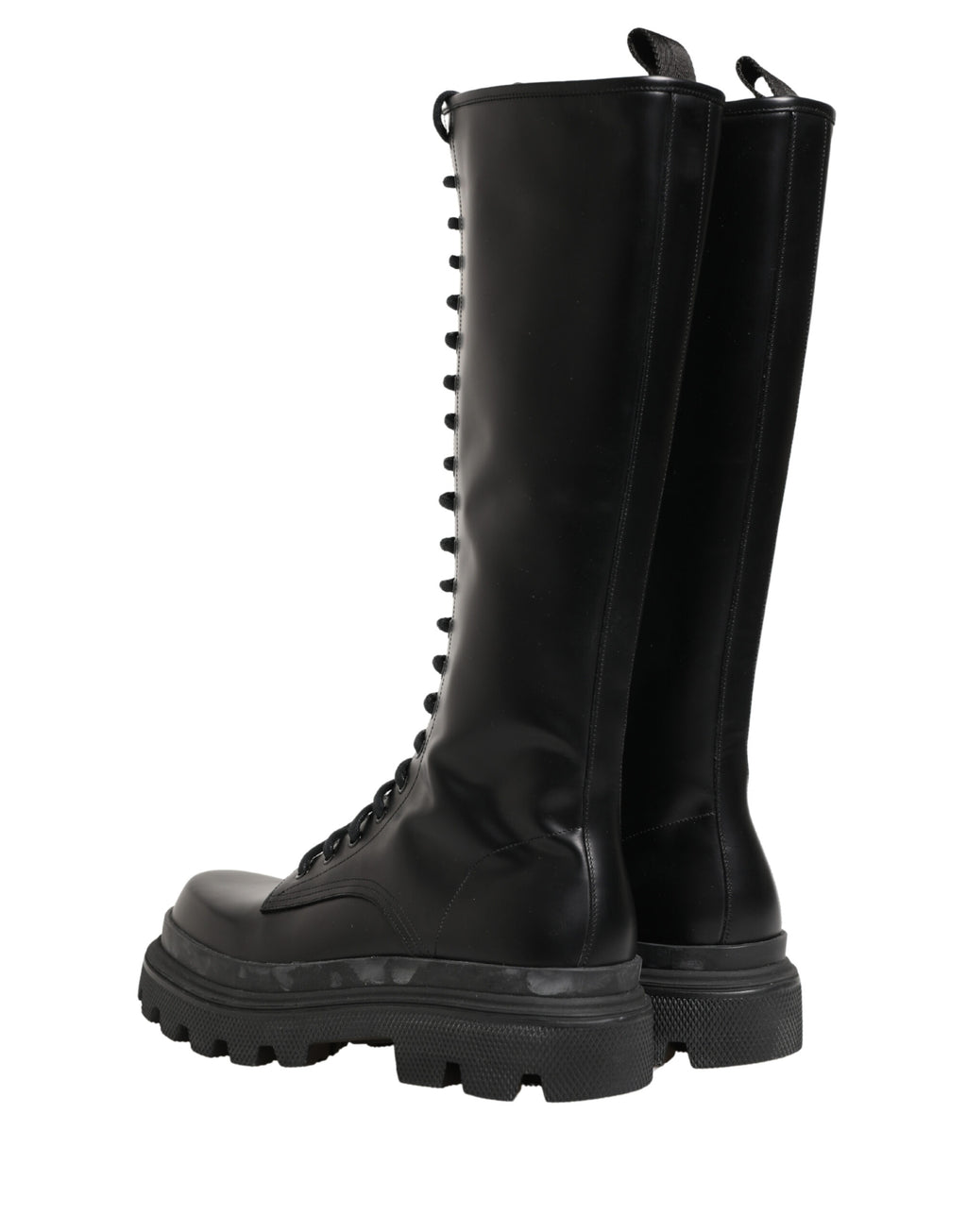 Black Leather Knee High Lace Up Boots Shoes
