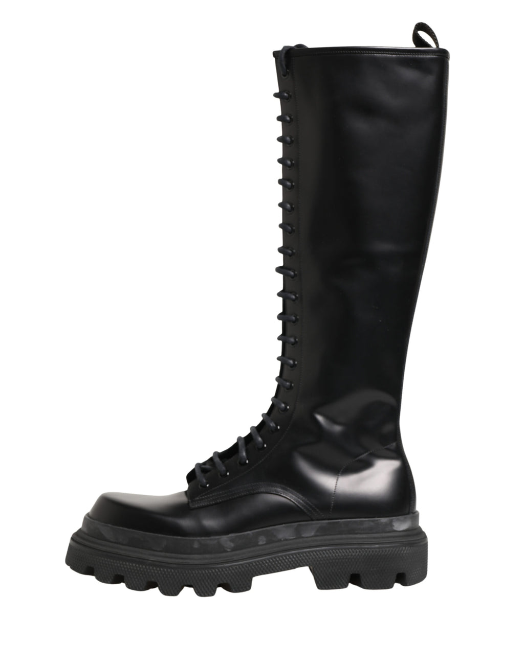 Black Leather Knee High Lace Up Boots Shoes