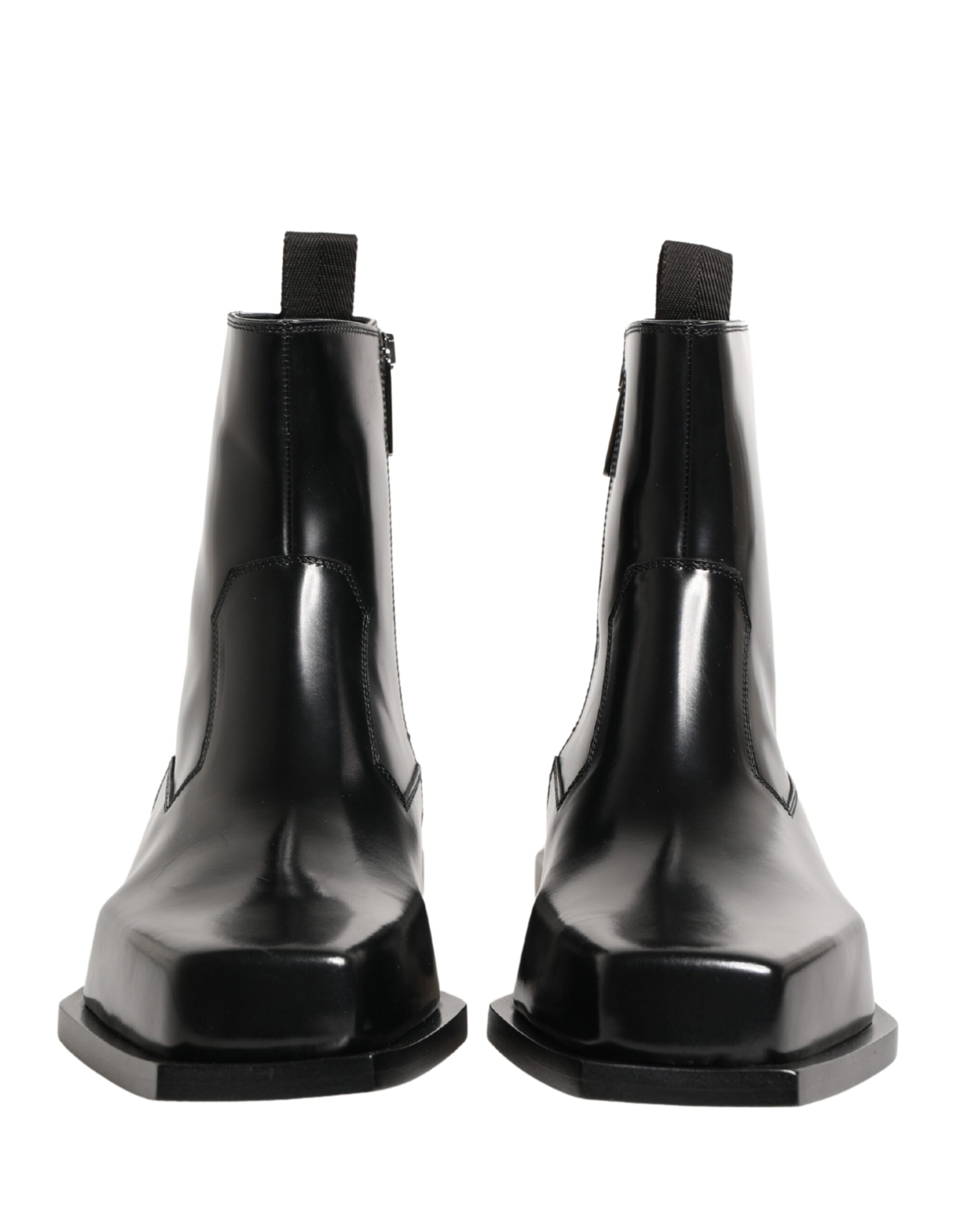 Black Leather Zip Closure Ankle Boots Shoes