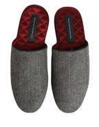 Grey Herringbone Cashmere Red Slippers Shoes
