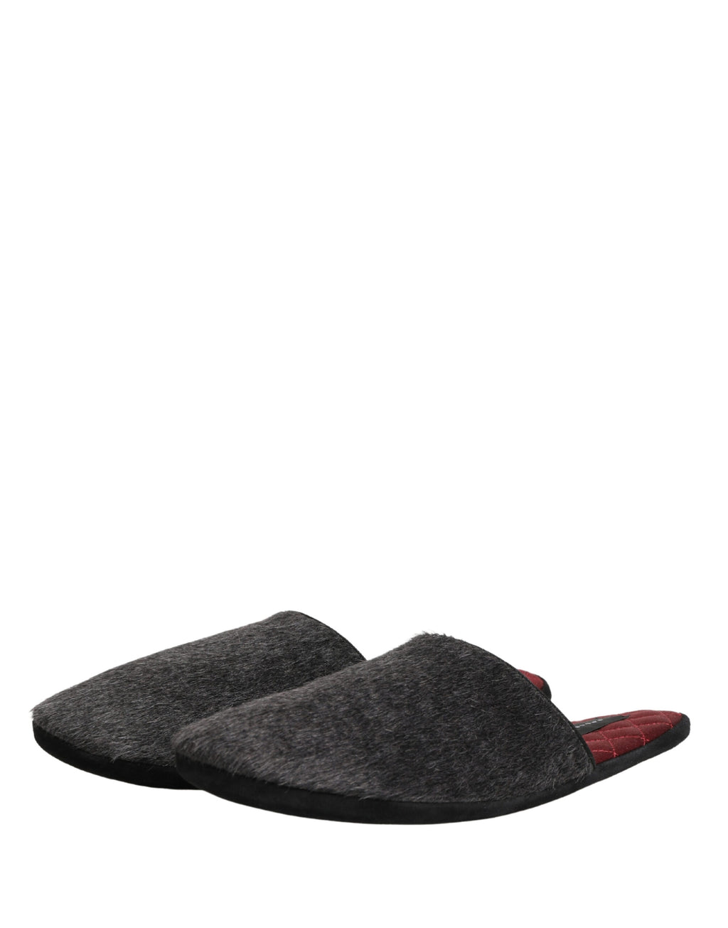 Dark Grey Charcoal Wool Red Slippers Shoes