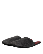 Dark Grey Charcoal Wool Red Slippers Shoes