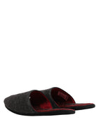 Dark Grey Charcoal Wool Red Slippers Shoes