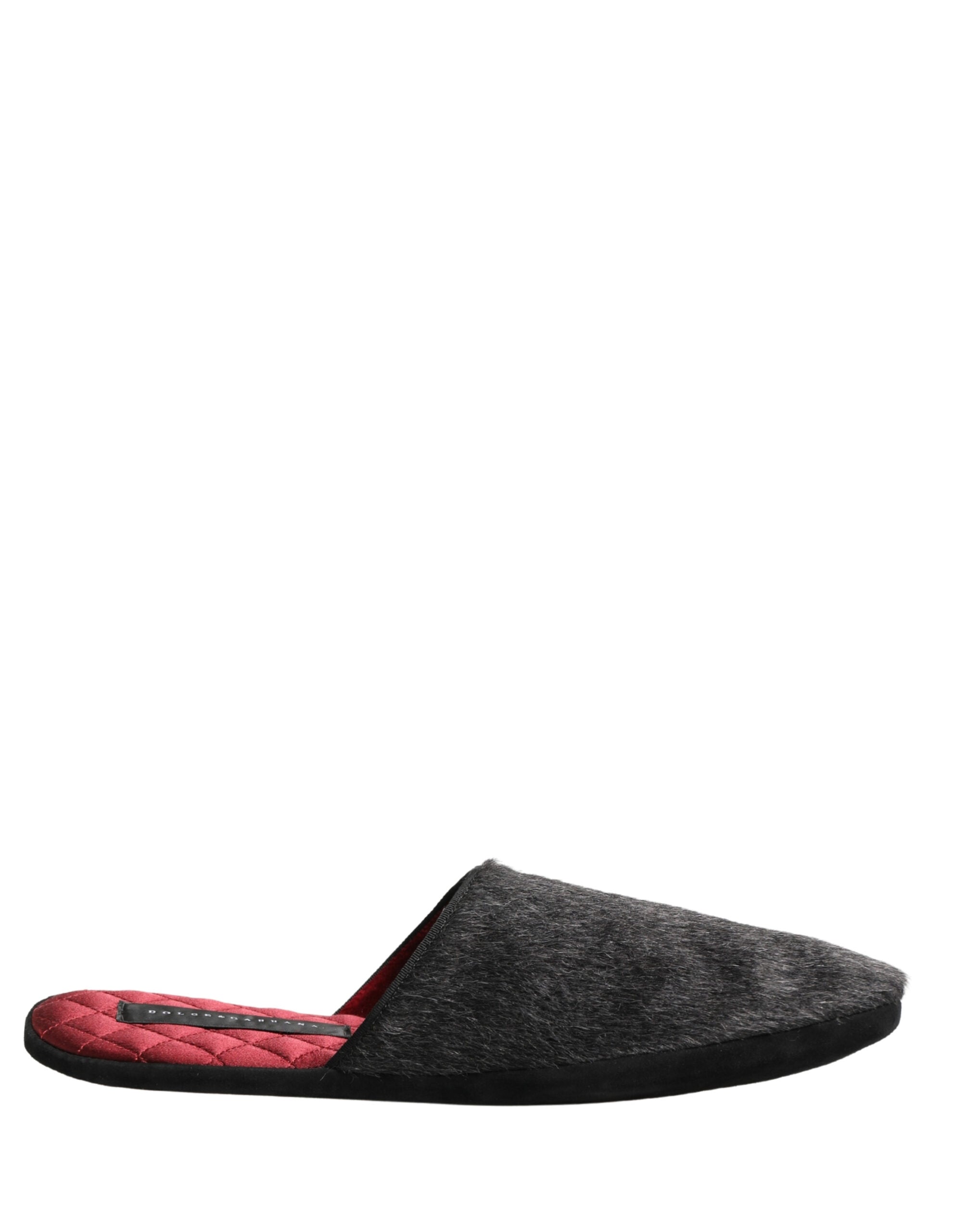 Dark Grey Charcoal Wool Red Slippers Shoes