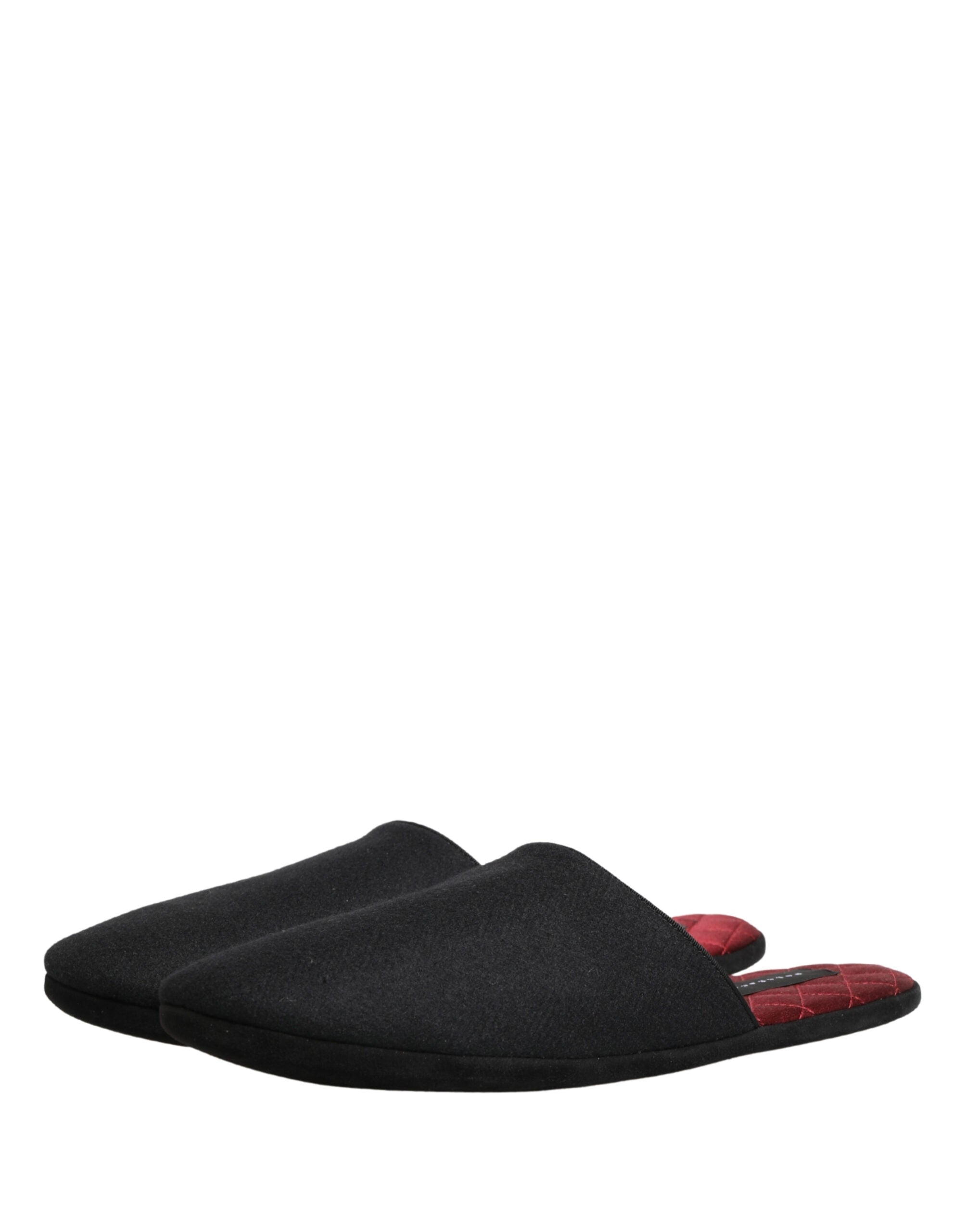 Black Wool Cashmere Red Quilted Slippers Shoes