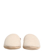 Beige Shetland Wool Red Quilted Slippers Shoes