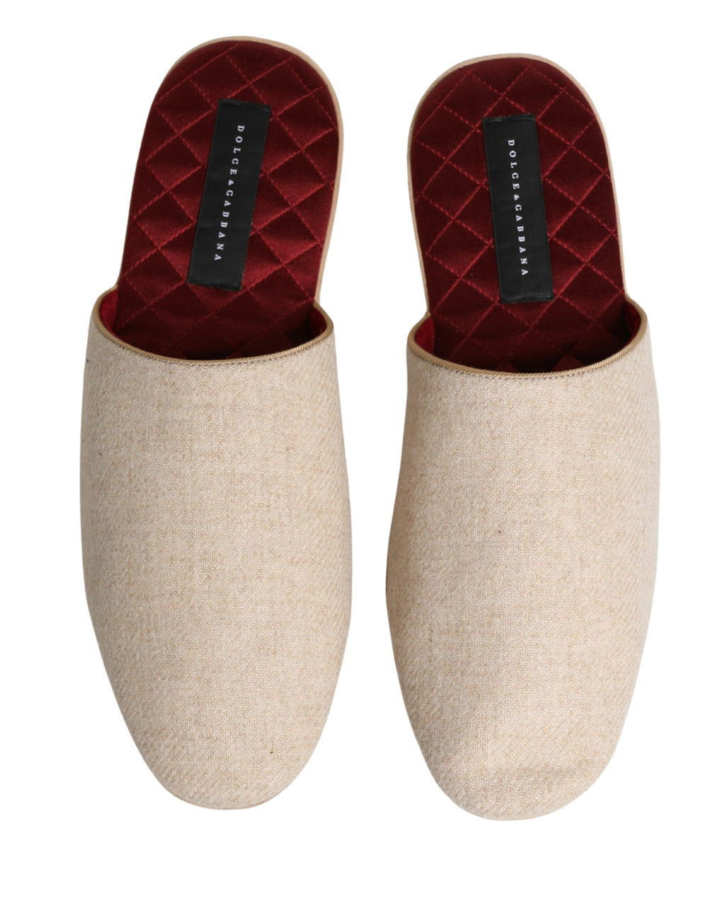 Beige Shetland Wool Red Quilted Slippers Shoes