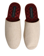 Beige Shetland Wool Red Quilted Slippers Shoes