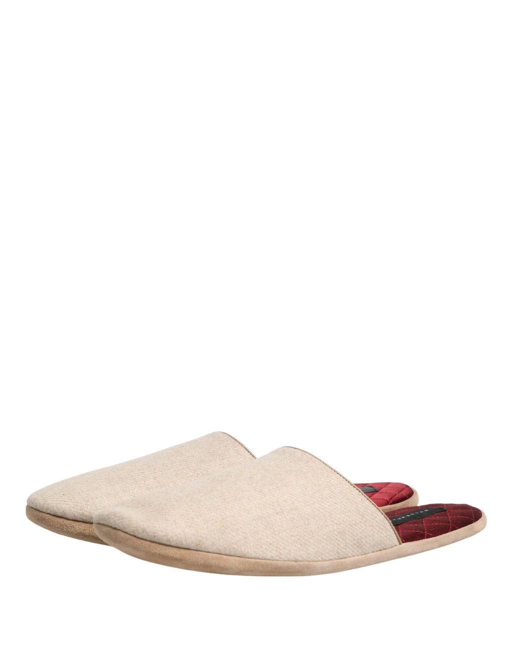 Beige Shetland Wool Red Quilted Slippers Shoes
