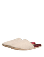 Beige Shetland Wool Red Quilted Slippers Shoes