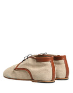 Beige Canvas Leather Trim Dress Derby Shoes
