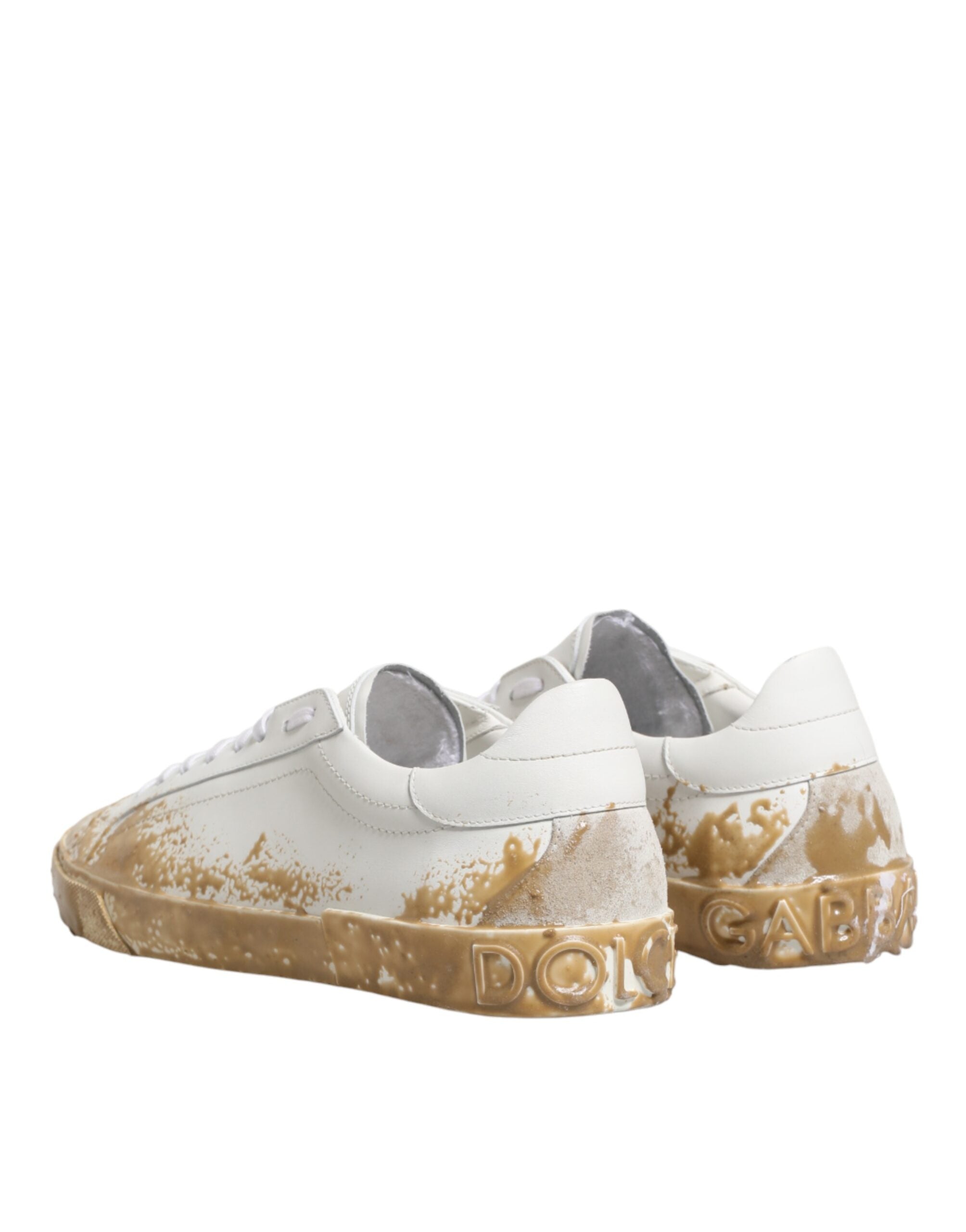 White Leather Paint Effect Low Top Sneakers  Shoes