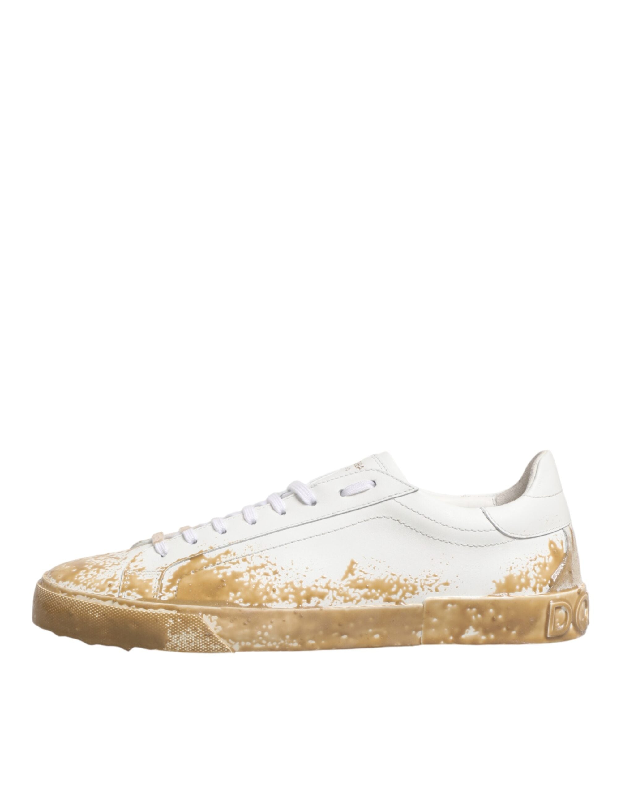 White Leather Paint Effect Low Top Sneakers  Shoes