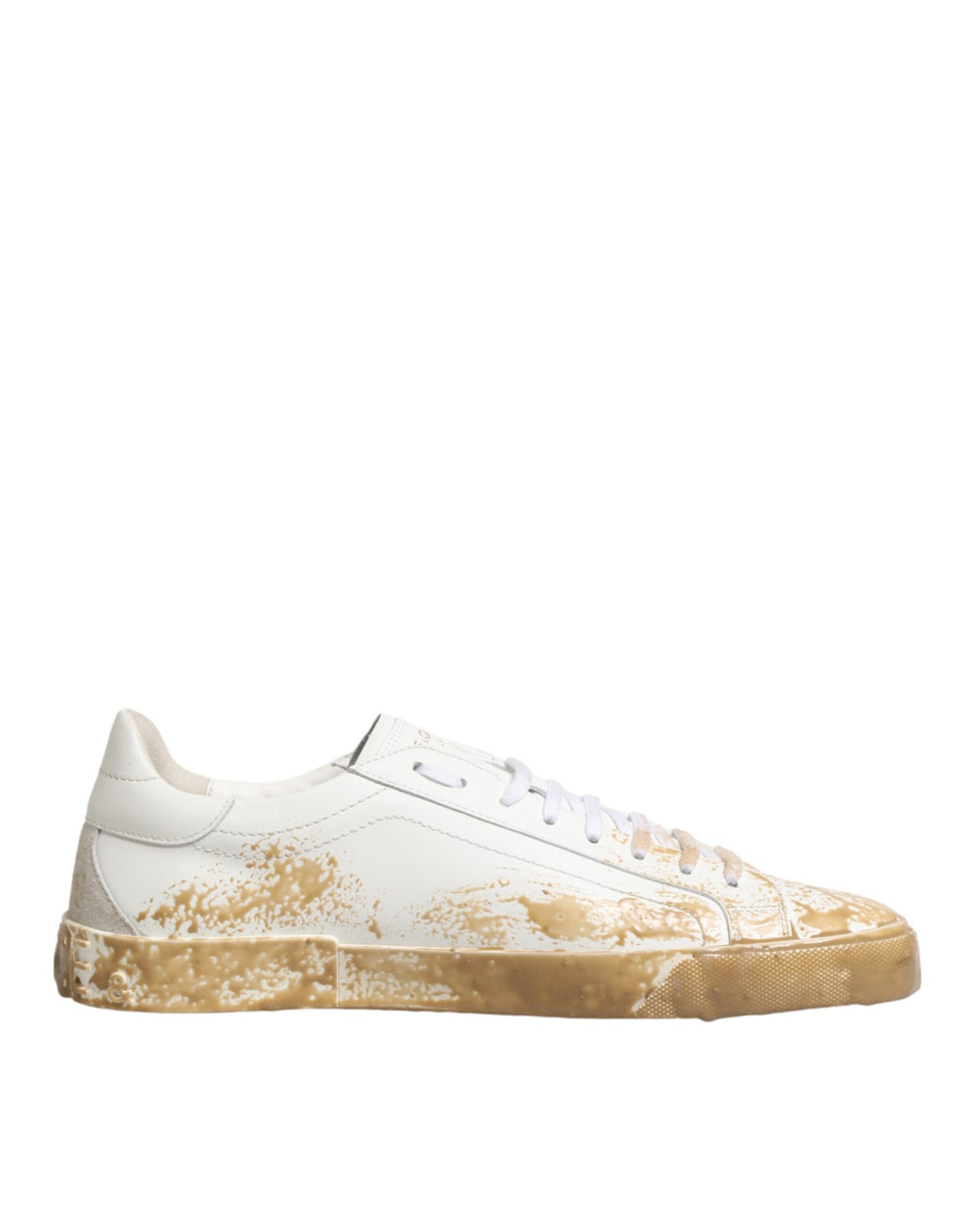 White Leather Paint Effect Low Top Sneakers  Shoes
