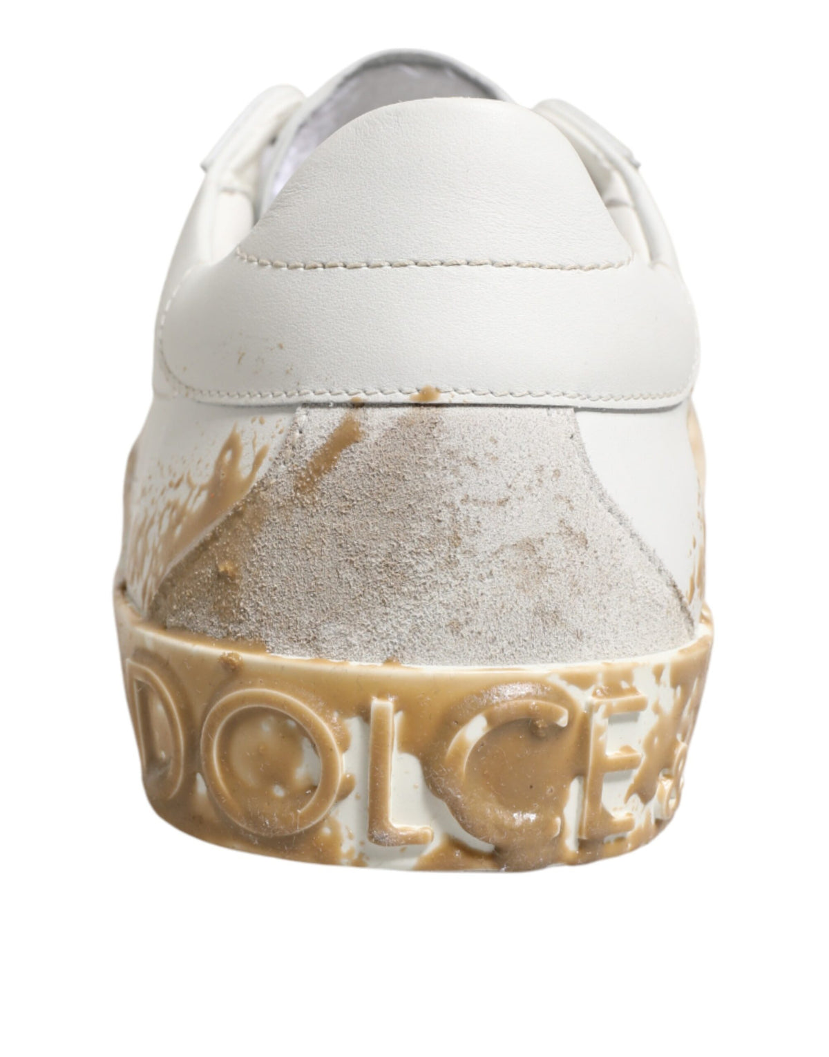 White Leather Paint Effect Low Top Sneakers  Shoes