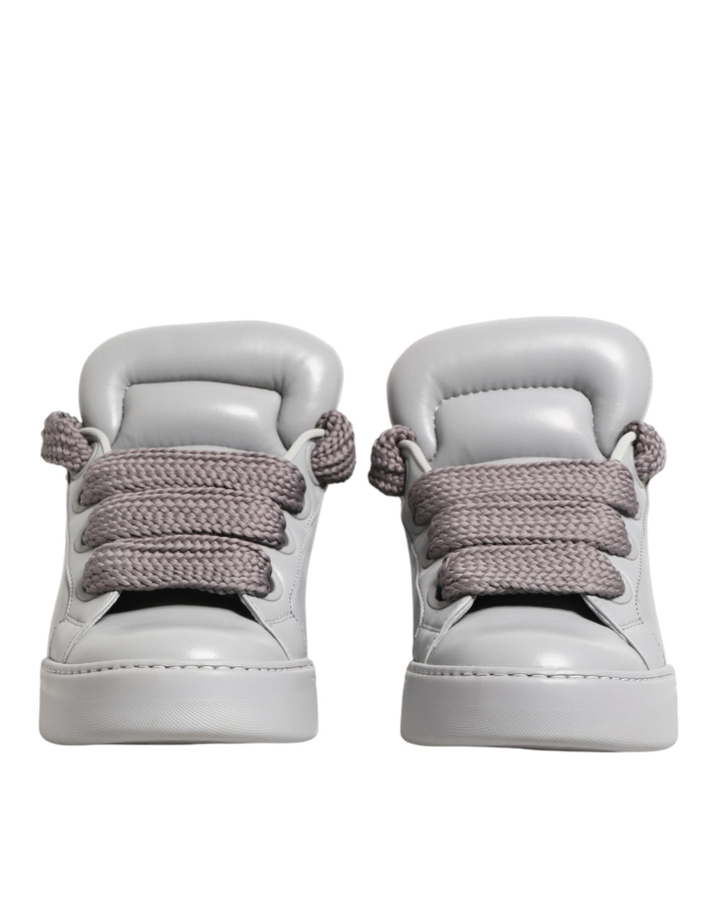 White Leather Gray Laces Low Top Sneakers Shoes