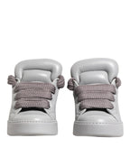 White Leather Gray Laces Low Top Sneakers Shoes