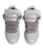 White Leather Gray Laces Low Top Sneakers Shoes