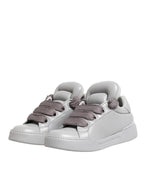 White Leather Gray Laces Low Top Sneakers Shoes