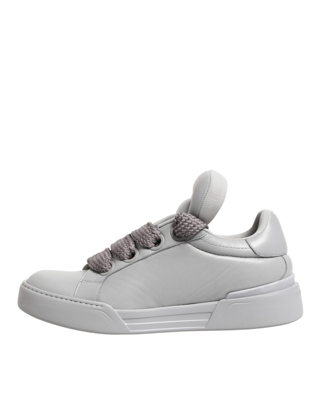 White Leather Gray Laces Low Top Sneakers Shoes