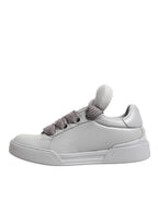White Leather Gray Laces Low Top Sneakers Shoes