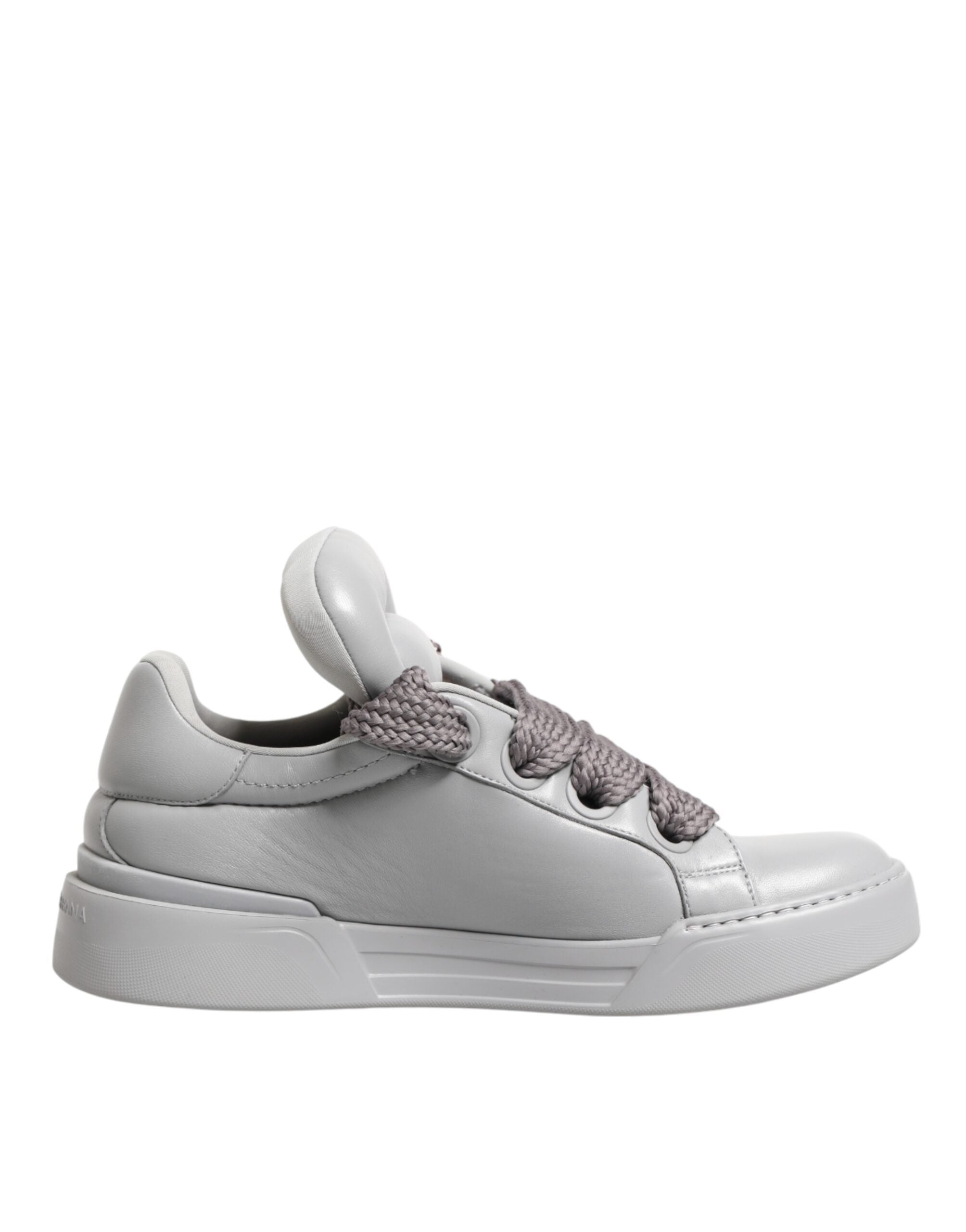 White Leather Gray Laces Low Top Sneakers Shoes