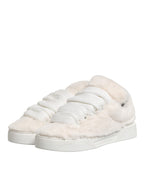 White Shearling Fur Bianco Low Top Sneakers Shoes