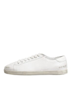 White Bianco Leather Men Low Top Sneakers Shoes