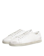 White Bianco Leather Men Low Top Sneakers Shoes