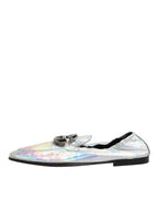 Silver DG Logo Holographic Leather Loafers Shoes