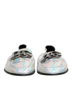 Silver DG Logo Holographic Leather Loafers Shoes