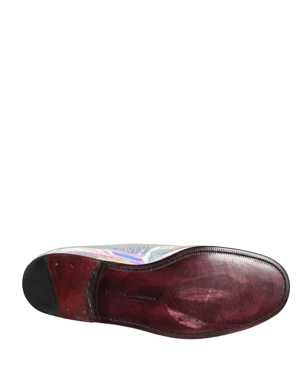 Silver DG Logo Holographic Leather Loafers Shoes