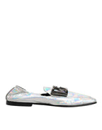 Silver DG Logo Holographic Leather Loafers Shoes
