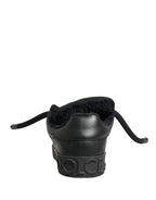 Black Calf Leather Nappa Lace-Up Sneakers Shoes