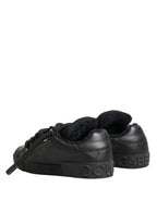 Black Calf Leather Nappa Lace-Up Sneakers Shoes