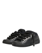 Black Calf Leather Nappa Lace-Up Sneakers Shoes