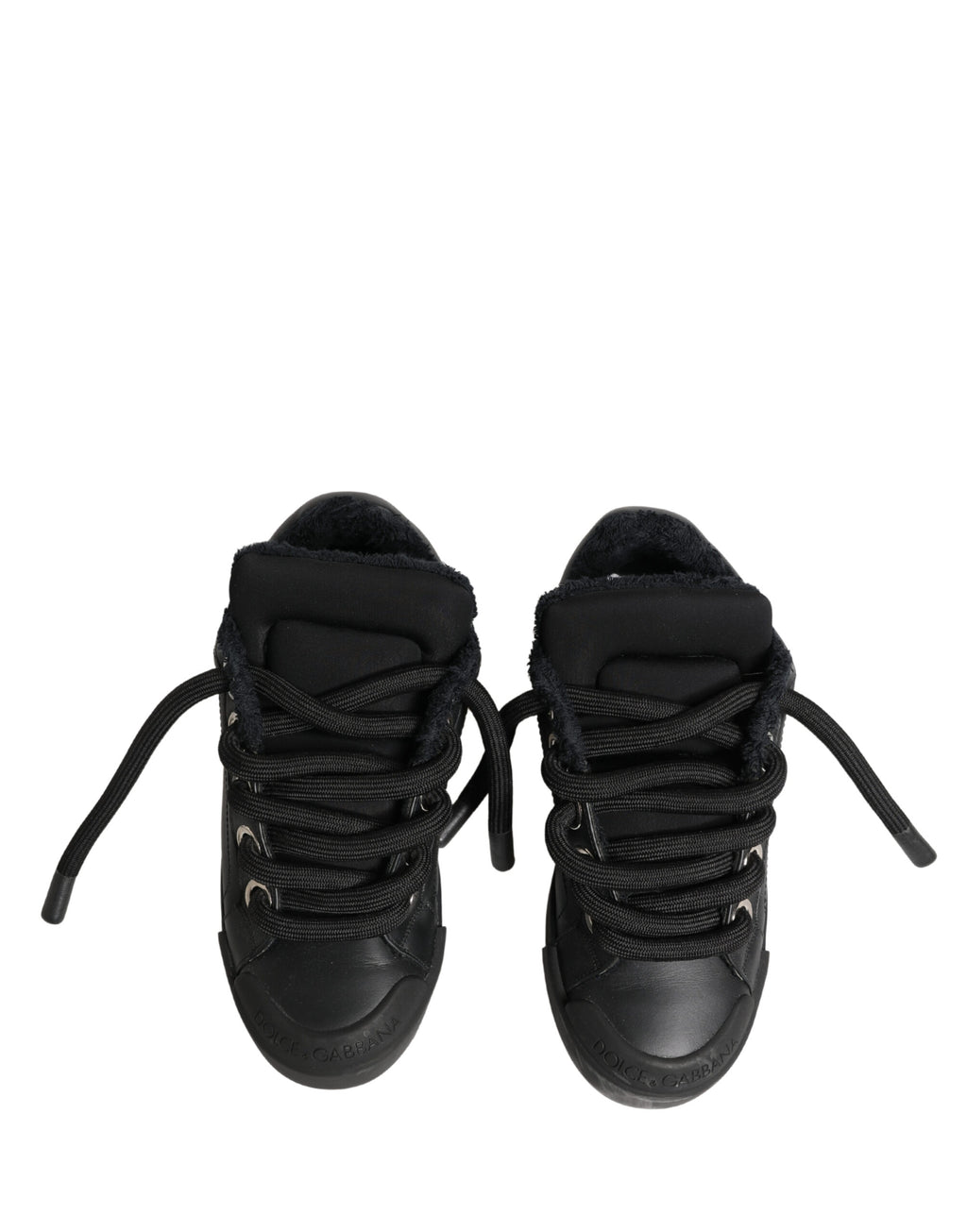 Black Calf Leather Nappa Lace-Up Sneakers Shoes