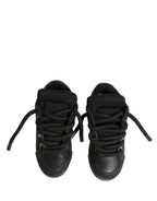 Black Calf Leather Nappa Lace-Up Sneakers Shoes