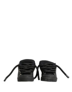 Black Calf Leather Nappa Lace-Up Sneakers Shoes