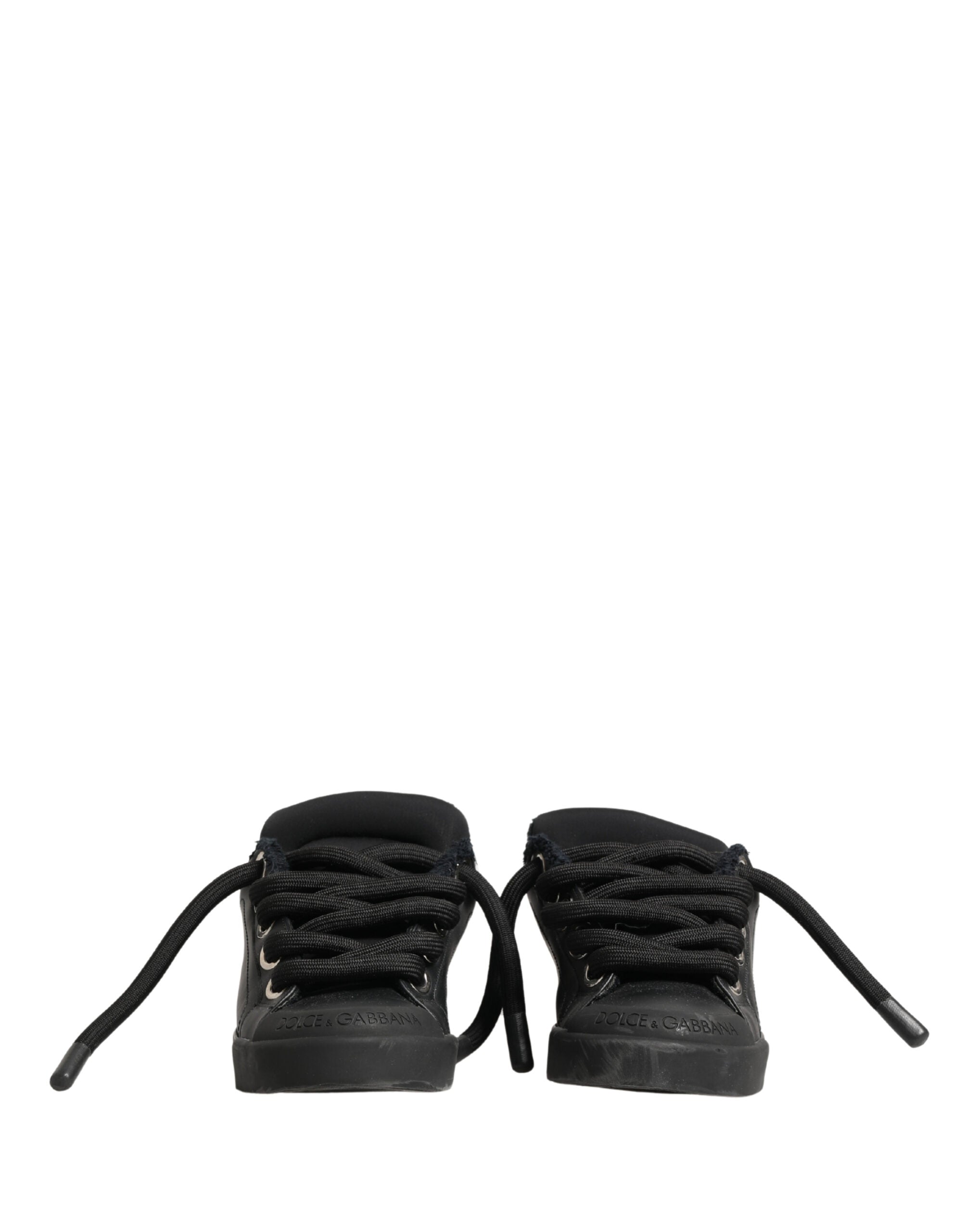 Black Calf Leather Nappa Lace-Up Sneakers Shoes