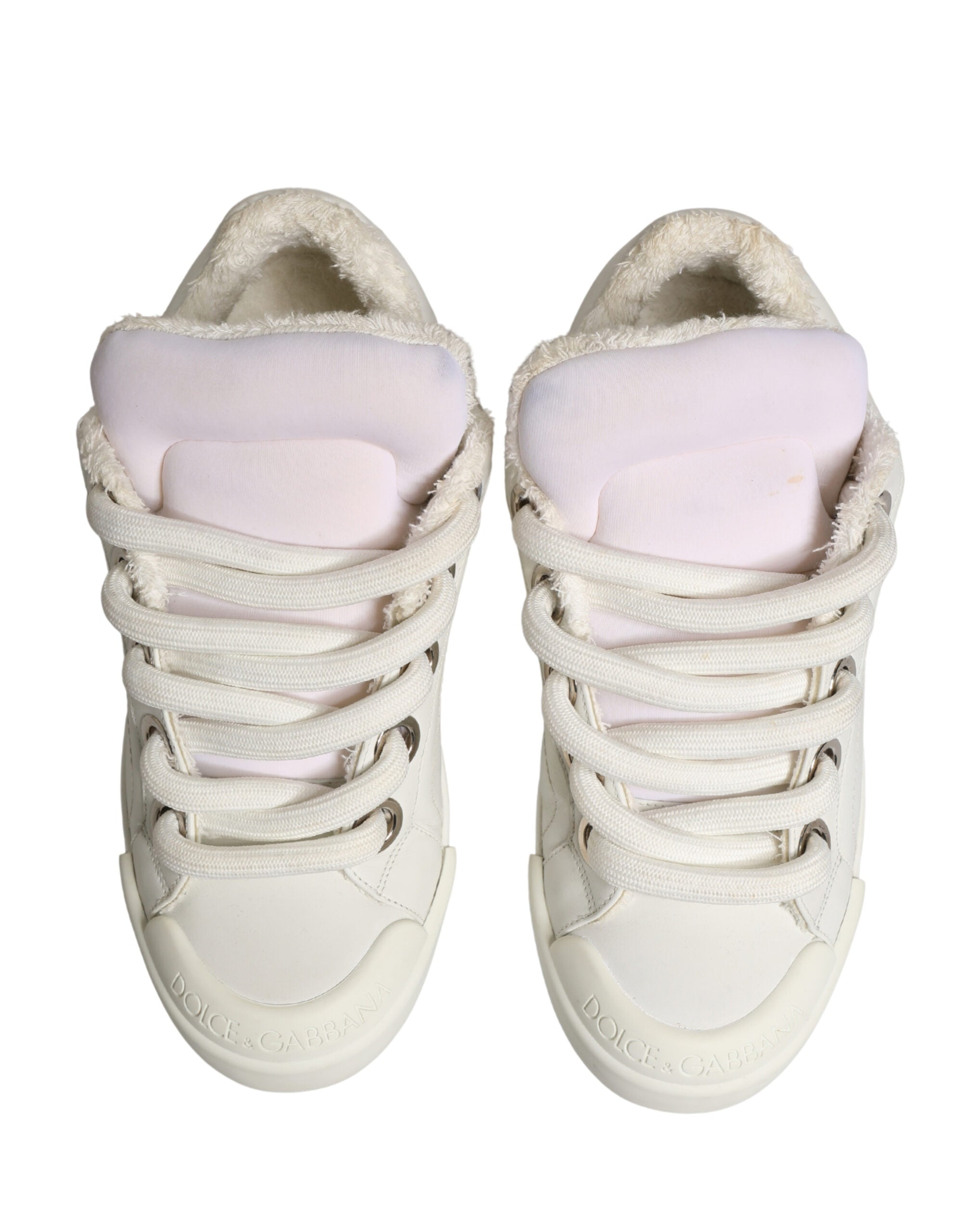 White Shearling Fur Bianco Low Top Sneakers Shoes