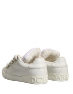 White Shearling Fur Bianco Low Top Sneakers Shoes