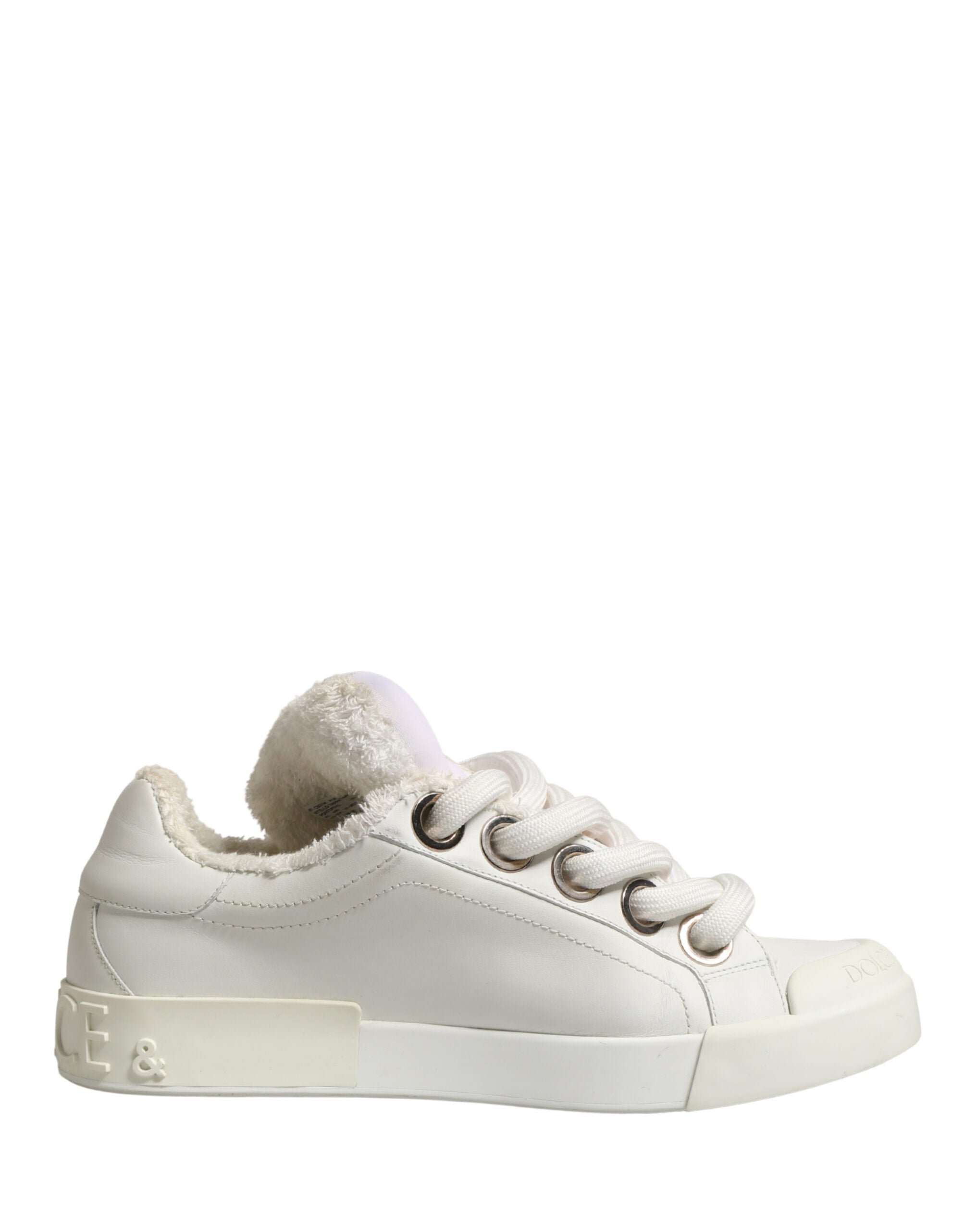 White Shearling Fur Bianco Low Top Sneakers Shoes